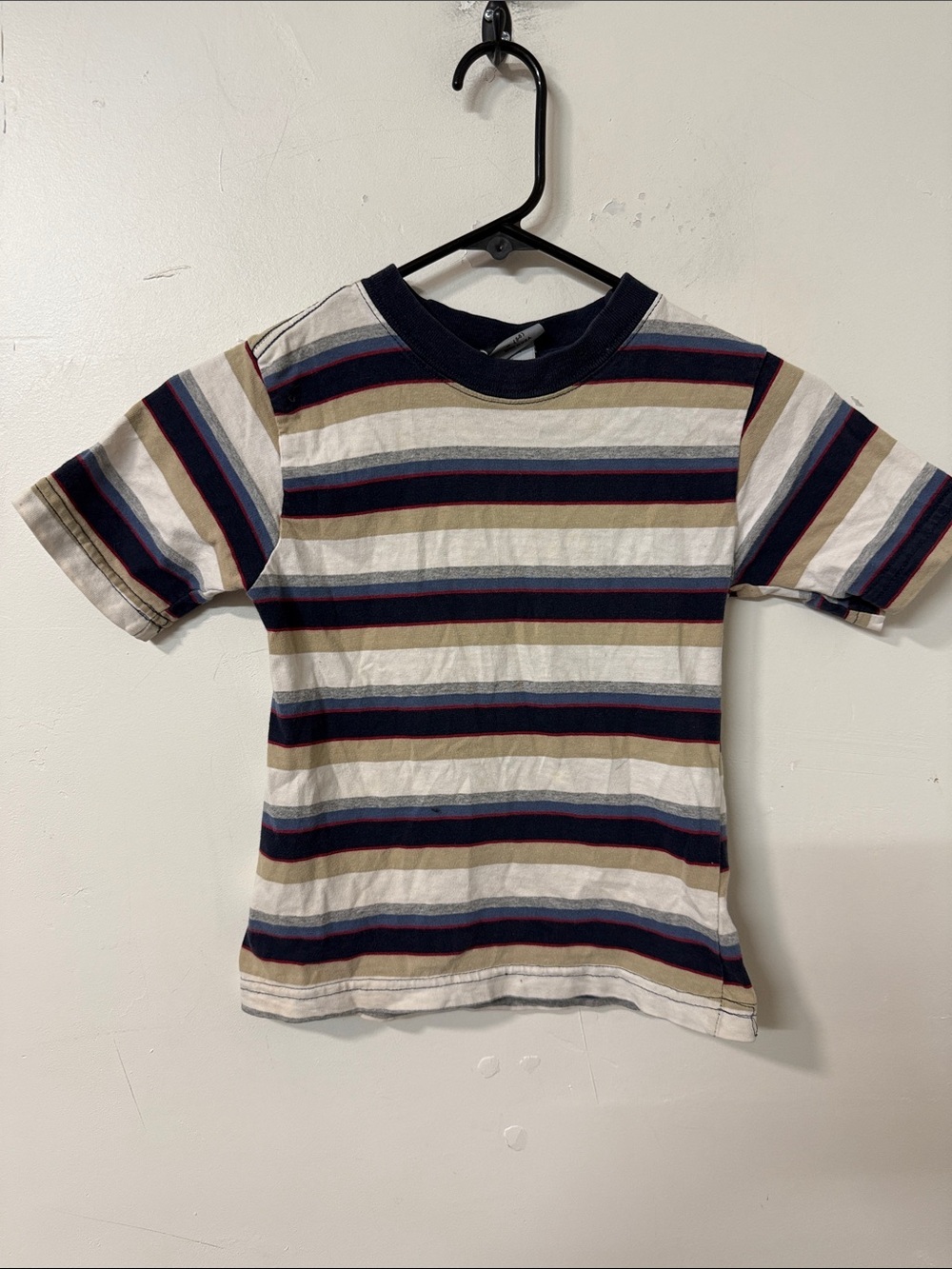 Kids Crewneck Short Sleeve Stripe Tee - Navy, Tan & Cream 90’s